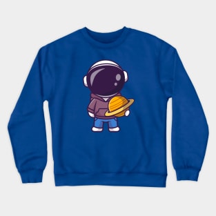 Cute Astronaut Holding Planet and Wearing Hoodie Cartoon Crewneck Sweatshirt